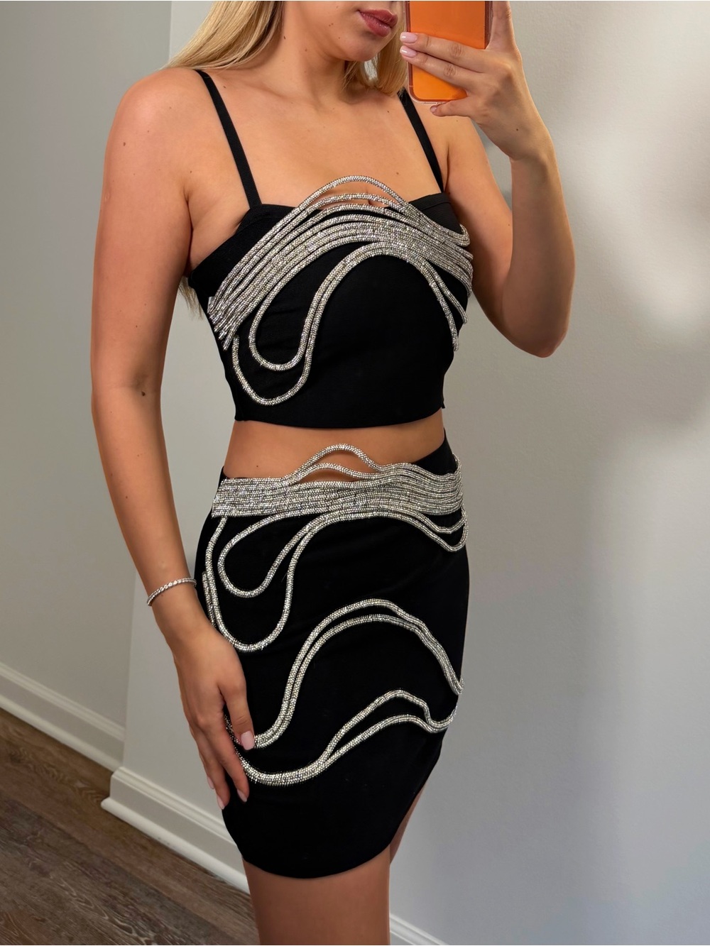 Fashion Nova Black Mini Skirt with Silver Embellishment